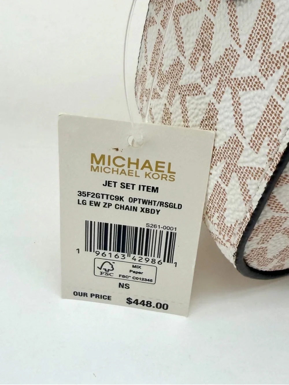 Michael Kors Jet Set Travel EW Crossbody Bag Optic White Rose Gold